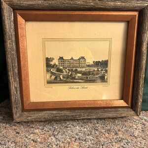 vintage colored etching depicting the Palais du Sénat in Paris, France Wood